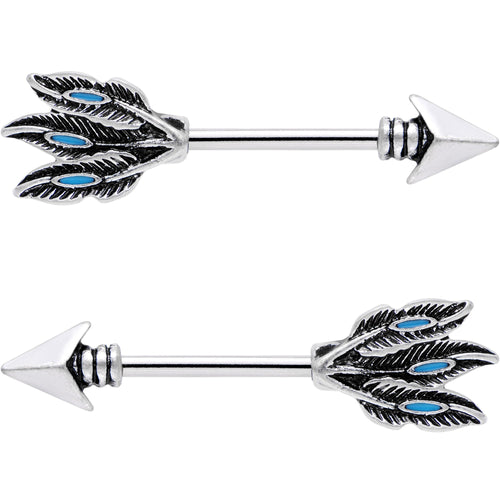 9/16 Faux Turquoise Fly Away Feathered Arrow Barbell Nipple Ring Set