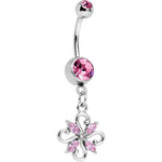 Pink CZ Gem Fashionable Framework Twist Dangle Belly Ring