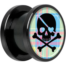 Pink Green Plaid Heart Skull Black Anodized Screw Fit Plug Set 1/2