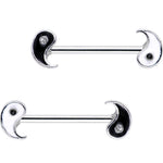 14G 18mm Clear Black Gem Yin Yang Barbell Nipple Ring Set