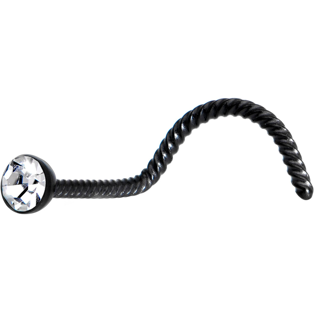 Clear 2mm Gem Inlay Black IP Twisted Left Nose Screw