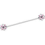 14G Pink Gem Windmill Flower Industrial Barbell 38mm