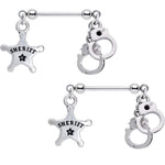Handcrafted Sheriff Badge and Cuffs Dangle Nipple Ring Set