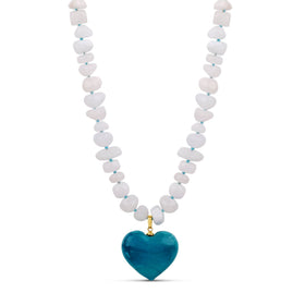 Ocean Blue Heart Pendant Necklace - Murano Glass Heart Necklace