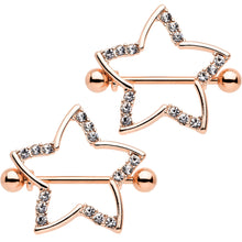 21mm Clear Gem Rose Gold Anodized Hollow Star Nipple Shield Set