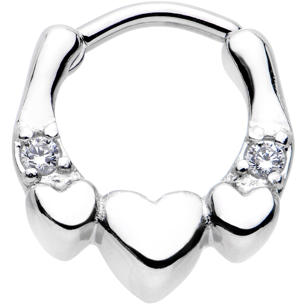 16G 1/4 Clear Gem Hearty Hug Hearts Septum Clicker