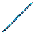 Mens Stainless Steel Solid Carbon Graphite and Blue IP with Black IP Mesh ID Link Bracelet