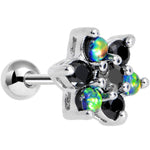 16G 1/4 Black Faux Opal Black Flower Tragus Cartilage Earring