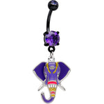 Purple CZ Gem Black PVD Purple Imperial Elephant Dangle Belly Ring