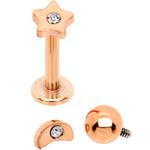 Clear CZ Rose Gold PVD Star Internally Threaded Labret Set of 3 Ends