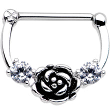 14G 9/16 Clear Gem Kissed Rose Flower Nipple Clicker Set