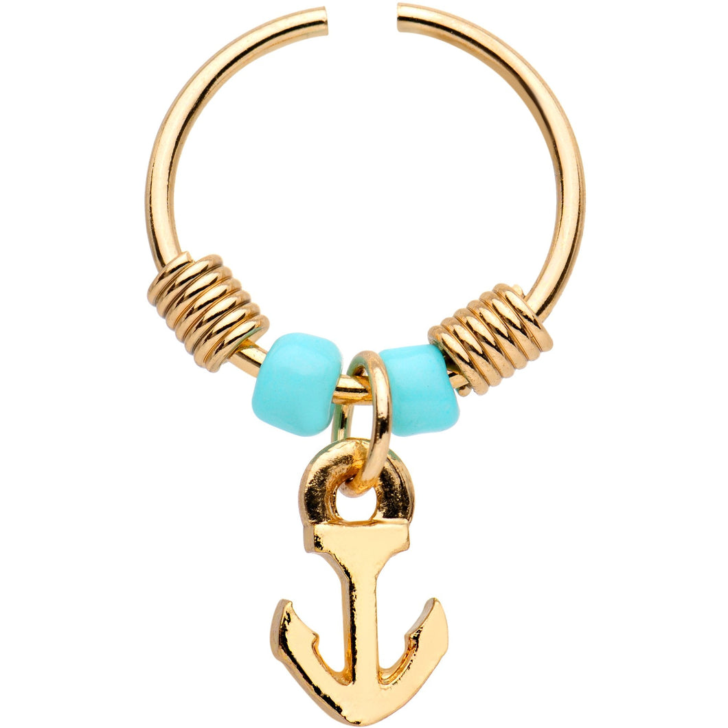 20G 3/8 Gold Tone Anodized Anchor Dangle Circular Hoop