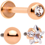 Clear CZ Gem Rose Gold PVD Internally Threaded Labret Set of 3 Ends