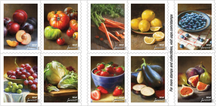 2020 Fruits and Vegetables Forever postage stamps booklet artwork