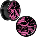 Pink Floral Lace Black Anodized Screw Fit Plug Set 18mm