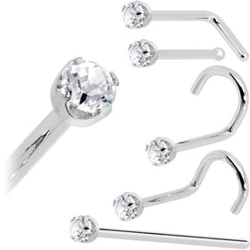 Solid 14K White Gold 2mm Genuine Diamond Nose Ring