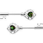 1/2 Green Faux Opal Heart Key Barbell Nipple Ring Set