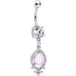 Iridescent White Faux Opal Florence Swirl Art Deco Dangle Belly Ring