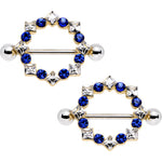 14G 3/4 Clear Blue Gem Crowned Monarch Nipple Shield Set