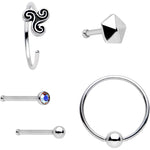 20G Aurora Gem Ultra Modern Nose Bone Captive Ring Pack Set of 5