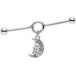 14G Clear Gem Moonman Dangle Industrial Barbell 38mm