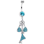 Aqua Gem Unraveled Bow Dangle Belly Ring