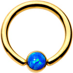 14G 3/8 Aqua 4mm Faux Opal Gold IP Disc BCR Captive Ring