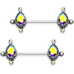 9/16 Aurora Gem Posh Princess Barbell Nipple Ring Set