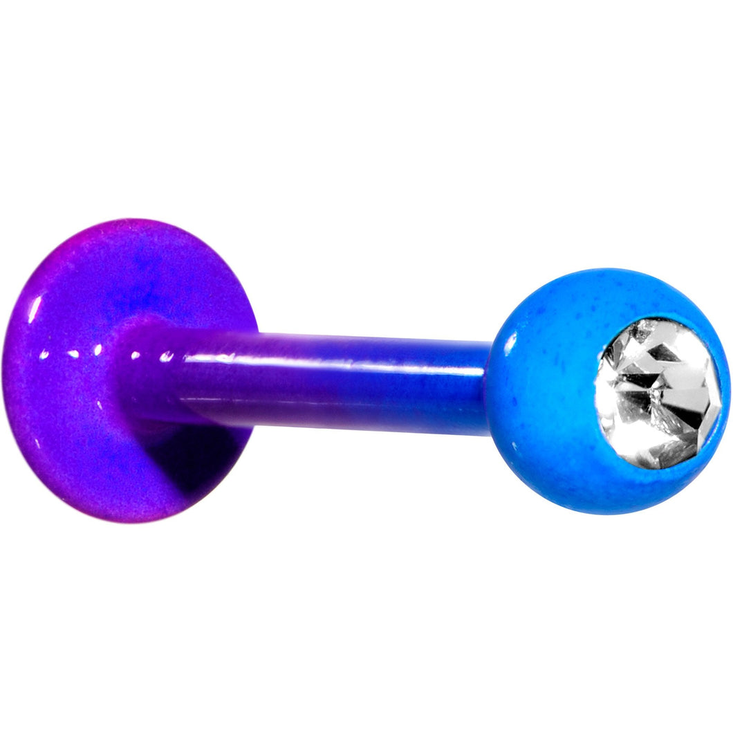16G 3/8 Clear Gem Color Plated Blue Purple Fade Labret Monroe