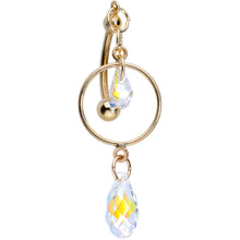 14K Gold Reversible Dangle Belly Ring Created with Crystals
