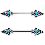 9/16 Faux Turquoise Southwestern Arrowheads Barbell Nipple Ring Set