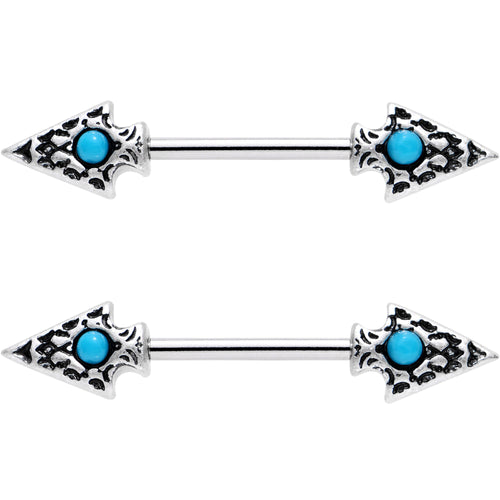 9/16 Faux Turquoise Southwestern Arrowheads Barbell Nipple Ring Set