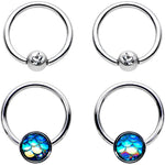 14G Clear Gem Mermaid Scale BCR Captive Nipple Ring Set of 4