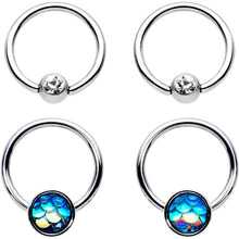 14G Clear Gem Mermaid Scale BCR Captive Nipple Ring Set of 4