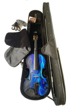 Electric Blue Lightning Violin | Electric-Acoustic with Machine Head Pegs & Carbon Bow
