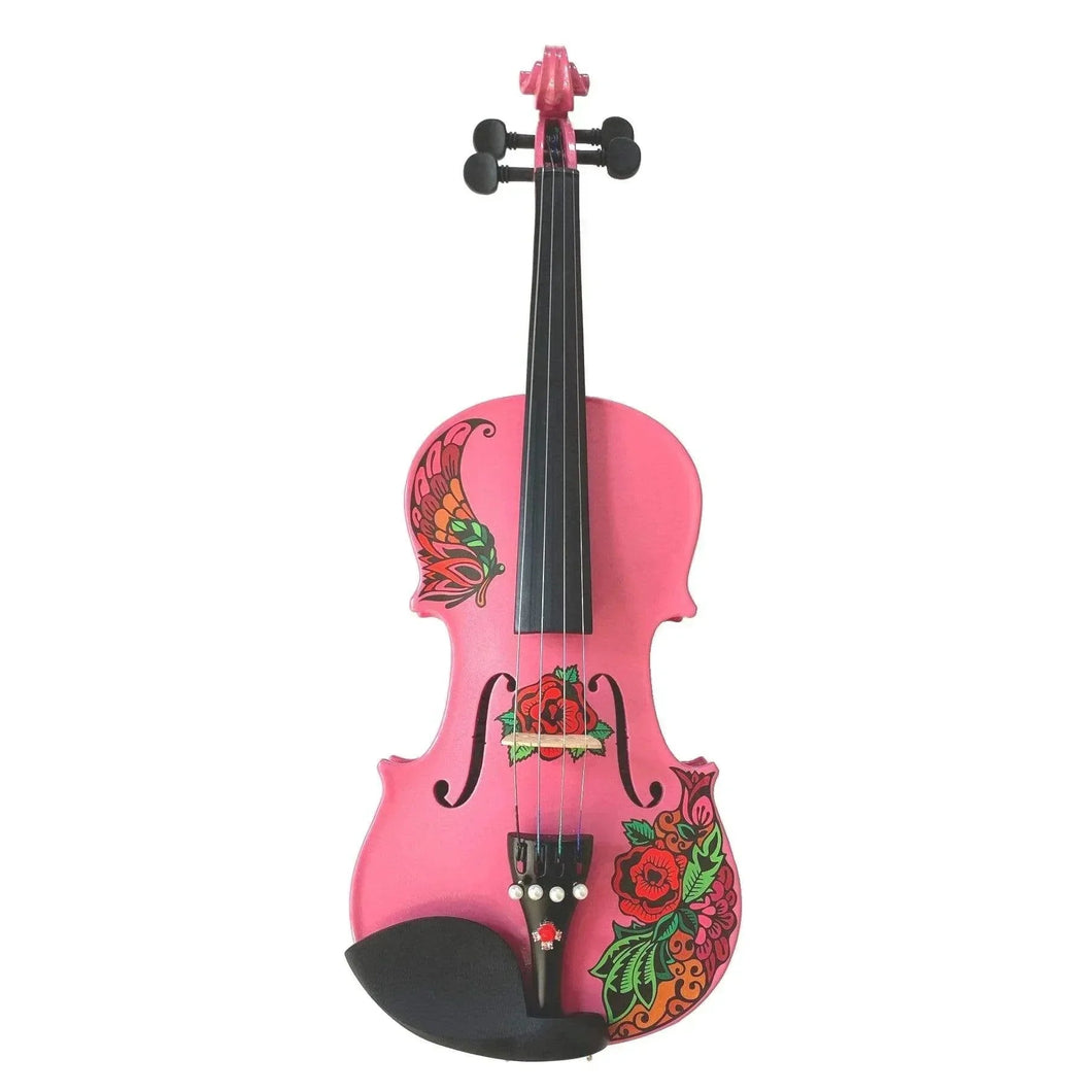 Butterfly Rose Tattoo Pink Violin Outfit | Crystal Fine Tuners & Brazilwood Bow