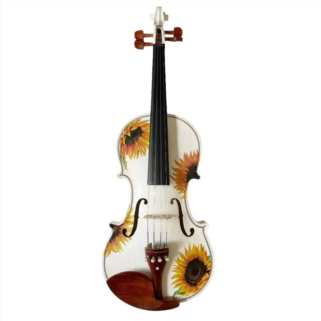 Sunflower White Glitter Violin Outfit | Pearl Fine Tuners & Carbon Fiber Bow