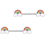 14G 9/16 No Rain Rainbow Barbell Nipple Ring Set
