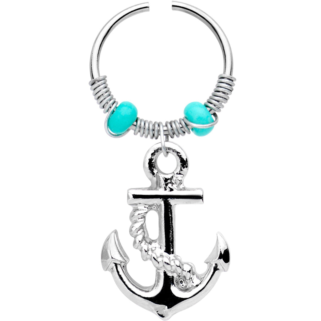 16G 1/4 Nautical Anchor Dangle Circular Hoop