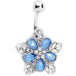Blue Faux Opal Filigree Holiday Flower Belly Ring