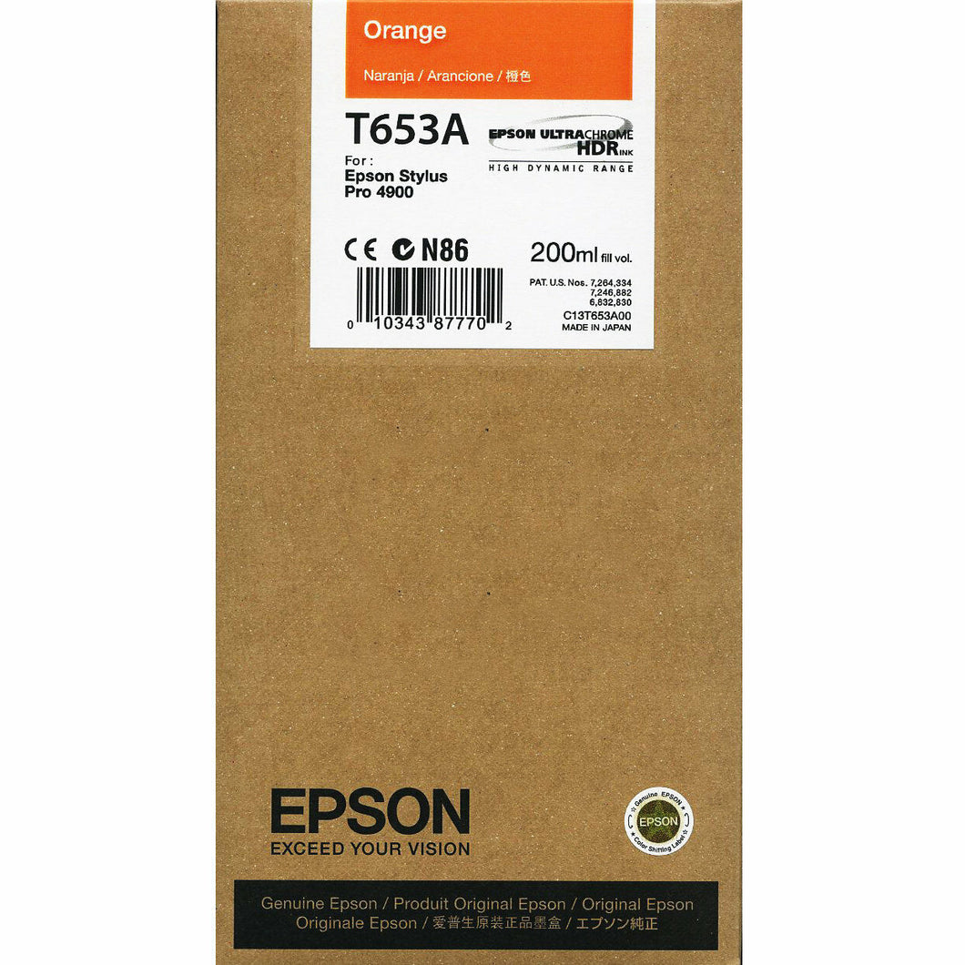 New, Pre-Owned - Epson T653A Orange 200ml Ink Cartridge