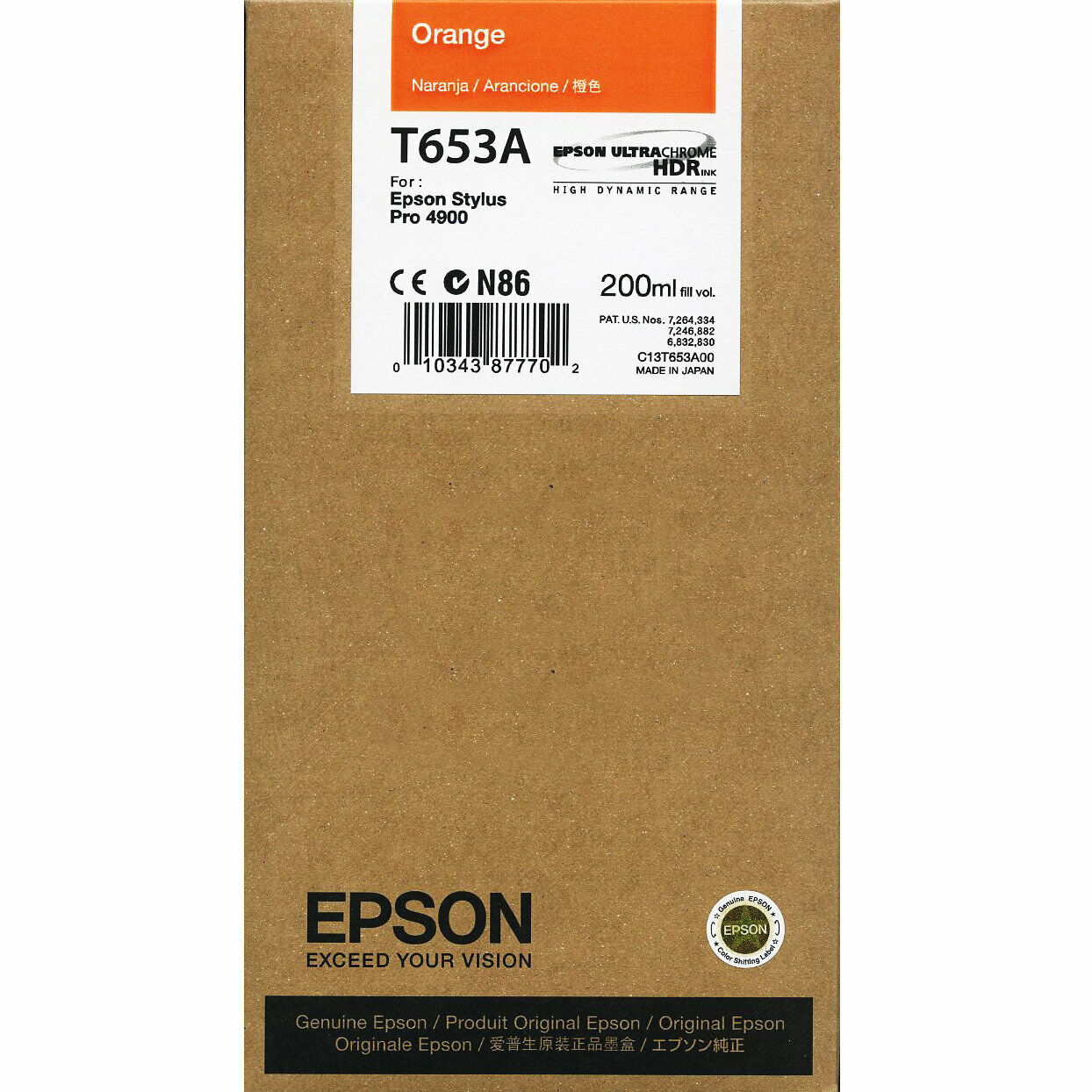 New, Pre-Owned - Epson T653A Orange 200ml Ink Cartridge