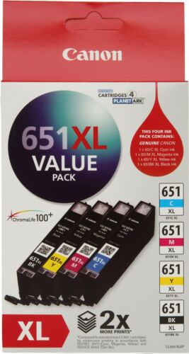 New, Pre-Owned - Canon CLI-651XL Black & Color Ink Cartridges- 4 Pack