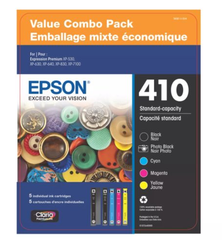 New, Pre-Owned - Epson 410 Black, Photo Black and Color Ink Cartridges