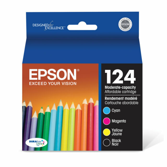 New, Pre-Owned - Epson 124 Black, Cyan, Magenta & Yellow Ink Cartridges