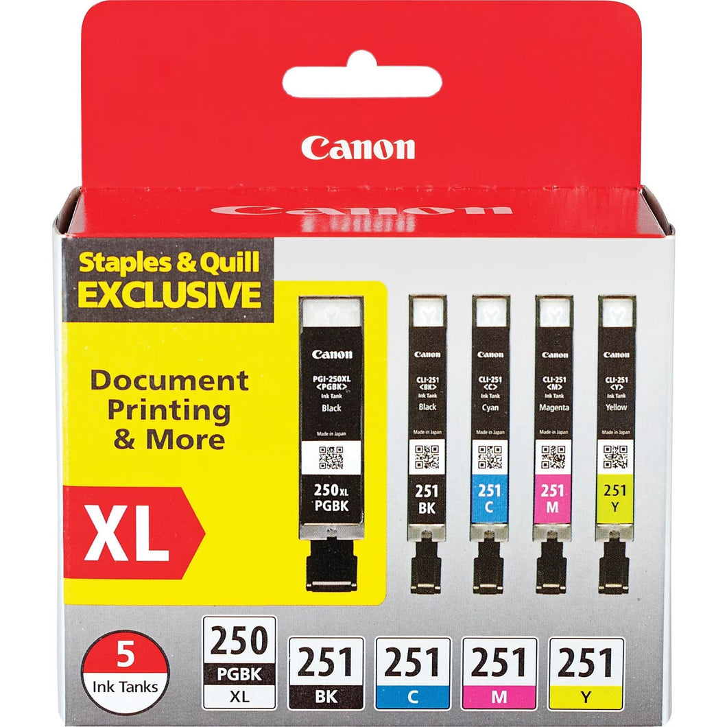 New, Pre-Owned - Canon PGI 250 XL251 Black & Color Ink Cartridge ( 5 Pack)