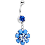 Blue Gem Bashful Blue Budding Flower Dangle Belly Ring