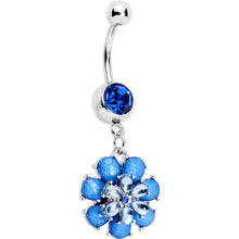 Blue Gem Bashful Blue Budding Flower Dangle Belly Ring
