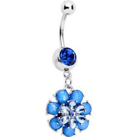 Blue Gem Bashful Blue Budding Flower Dangle Belly Ring