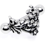 16G 1/2 Clear Gem Double Daisy Flower Cuff Cartilage Earring